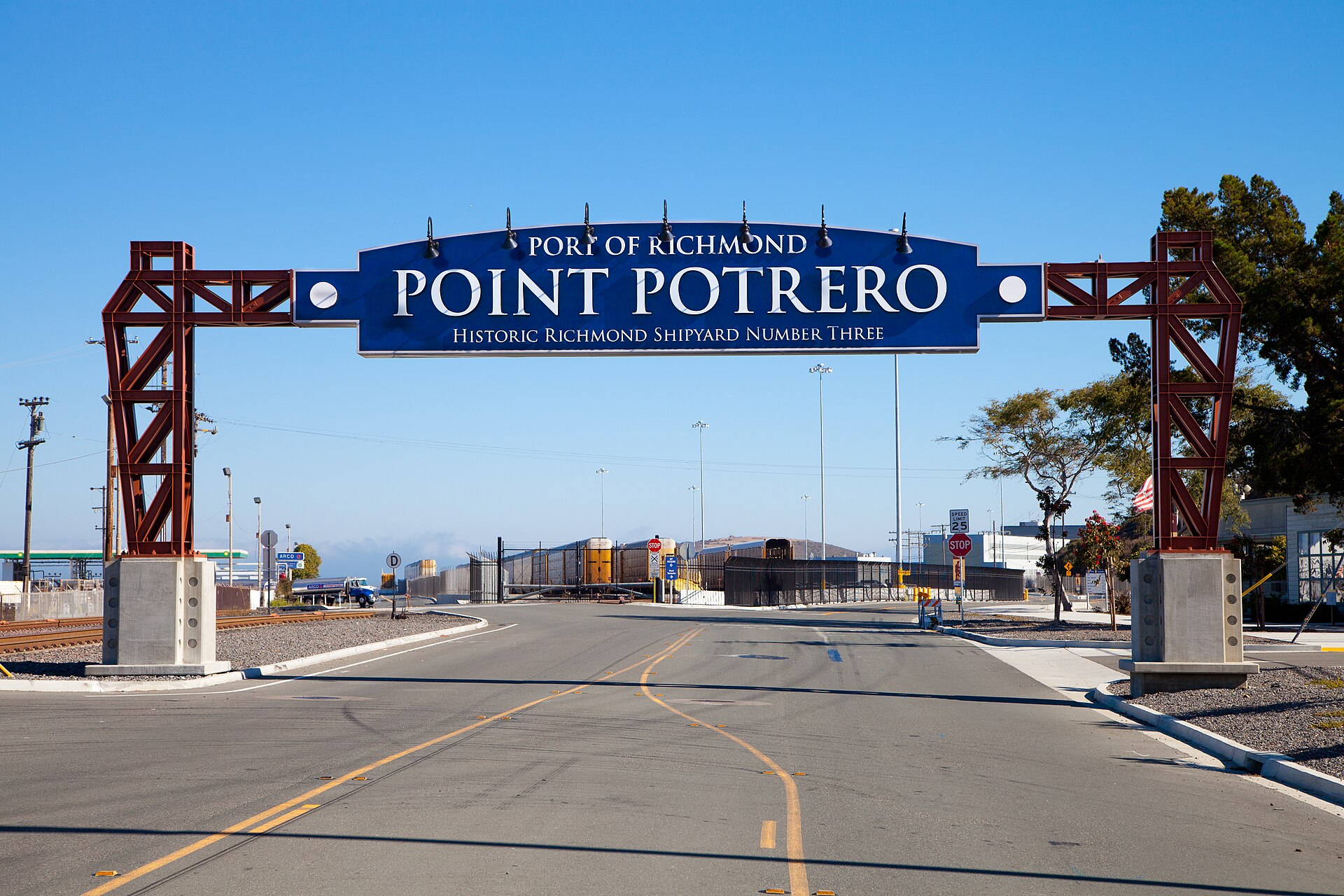 Port of Richmond entrance sign reading Point Potrero, Historic Richmond Shipyard Number Three